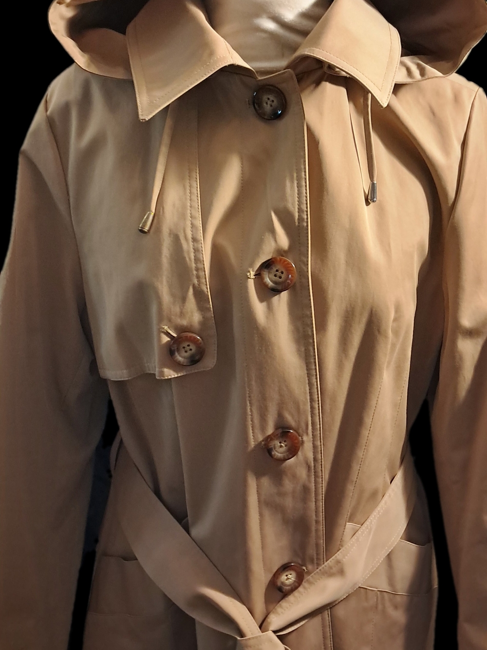 Michael Kors Beige Hooded Trench Coat with Belt